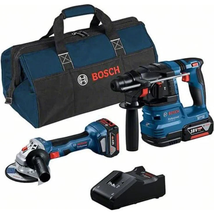 Bosch Combo Kit GWS 18V-7 & GBH 18V-22, Akku-Winkelschleifer und Akku-Bohrhammer mit 2x 4,0 Ah Akku, Ladgerät und Tasche – Bild 1