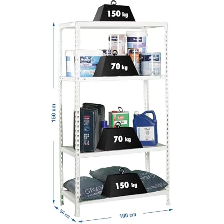 Simonrack Simonclick Metallregal Ecoclick Plus, Steckregal in Weiß, H 150 x B 100 x T 50 cm, 4 Böden, Traglast 70 kg pro Boden – Bild 2