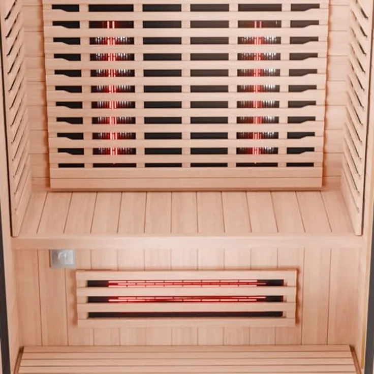 Dewello® Infrarotkabine KENORA 130x105, Infrarotsauna für 1-2 Personen aus Hemlockholz, Dual Therm, Salzsteinoptik – Bild 6
