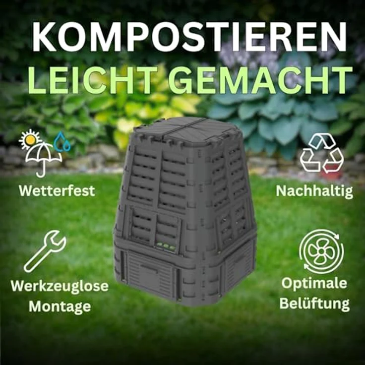 ViD Komposter Multi Gartenkomposter 740 Liter, Schwarz, robuster Schnellkomposter mit optimaler Belüftung und einfacher Handhabung – Bild 2