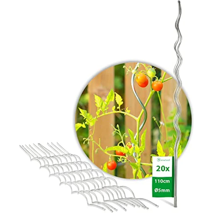 Novatool 20 Tomatenstäbe Klein 110cm x 5 mm Ø| Tomatenspiralstäbe verzinkt Rankstäbe Tomatenstangen Rankhilfe Blumenhalter Pflanzstäbe – Bild 1
