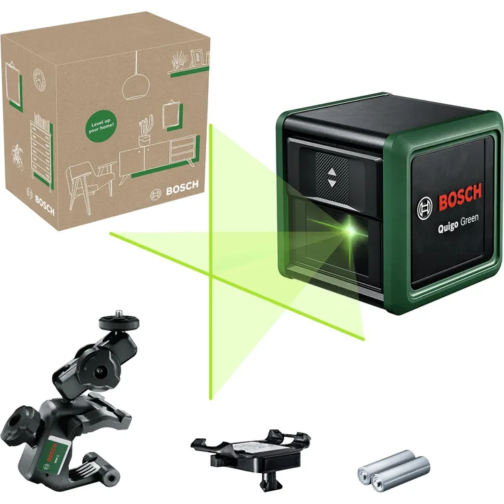 BOSCH Punkt- und Linienlaser Quigo Green - Kreuzlinien-Laser im eCommerce-Karton