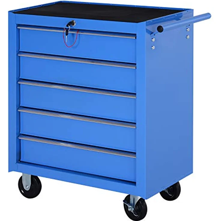 Homcom® Fahrbarer Werkstattwagen Werkzeugwagen Rollwagen Werkzeugkasten mit 5 Schubladen blau – Bild 2
