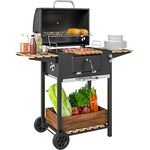 Outsunny Holzkohlegrill fahrbar mit Deckel Thermometer Grillrost Räder verstellbar Kohlewanne, BBQ Smoker für Camping Garten 112x58x107cm