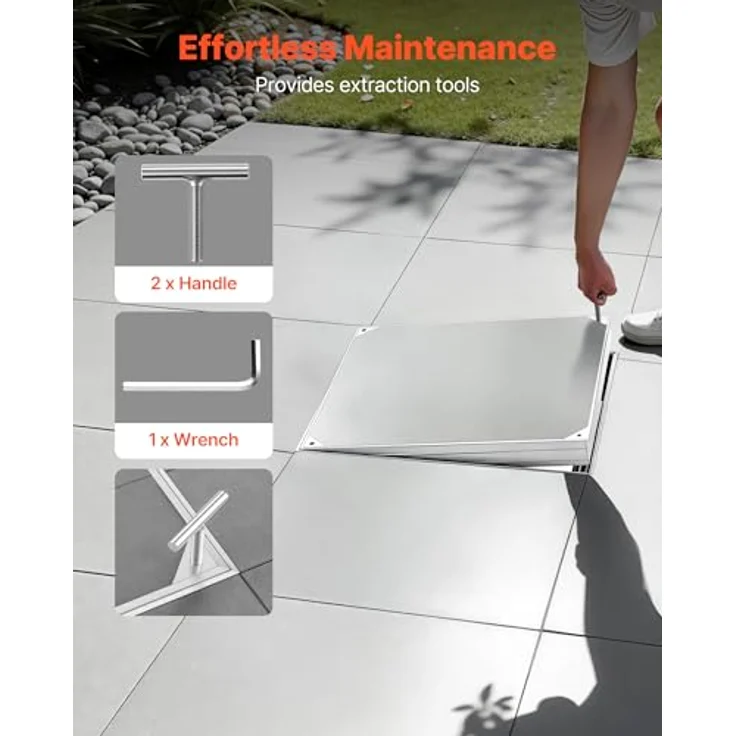 VEVOR Schachtabdeckung mit Rahmen 60 x 60 cm, Unsichtbarer Klärgrubendeckel aus Aluminiumlegierung für Gehwege und Gärten, leicht zu öffnend mit Tragegriffen – Bild 5