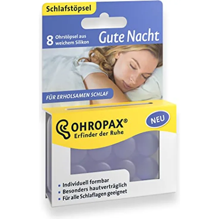 OHROPAX Gute Nacht Ohrstöpsel aus Silikon, 8 Stück - Lärmschutz, formbar, wiederverwendbar