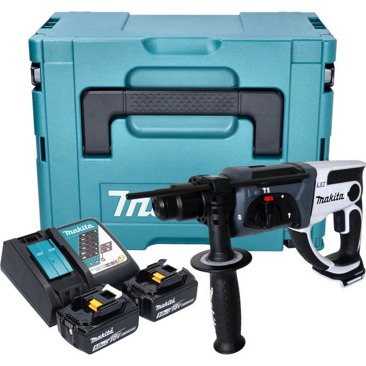 Makita DHR 202 RTJW, Schlagbohrmaschine 18 V, 20mm, 2,0J, weiß, inkl. 2x Akku 5,0Ah, Lader und Makpac
