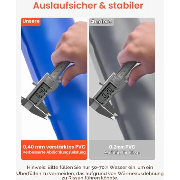 VEVOR Pool Beschwerungssack, 6er Set mit 121 cm langen, 0,4 mm dicken PVC-Säcken mit auslaufsicherem Schraubverschluss, blaue Wassersäcke zur sicheren Befestigung von Poolabdeckungen im Winter – Bild 3