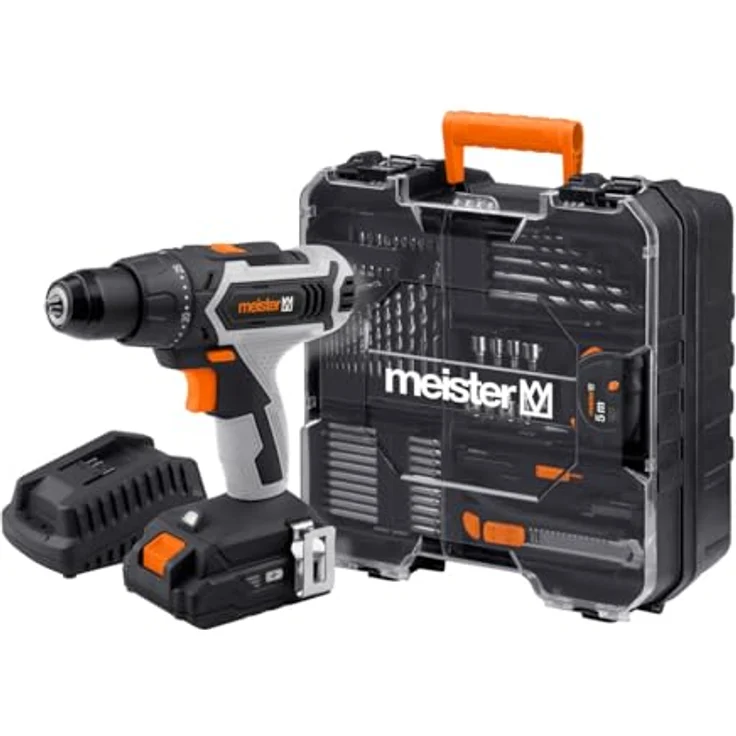 meister Akku-Bohrschrauber-Set Mobile Werkstatt 20 V, 46 Nm Drehmoment, 74-tlg. Zubehörset, inkl. LED-Arbeitsleuchte und Ladegerät – Bild 1