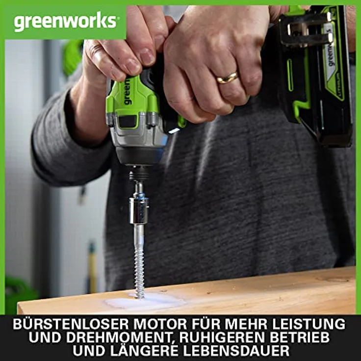 Greenworks Akku- u. Bohrschrauber GD24ID Li-Ion 24V 300 N.m Drehmoment 2800 Umdrehungen Min 6,35mm S – Bild 6