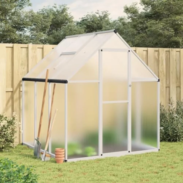 vidaXL Gewächshaus mit Fundamentrahmen Silbern 169x169x195 cm Alu mit UV-beständigen Platten und durchdachtem Design – Bild 2