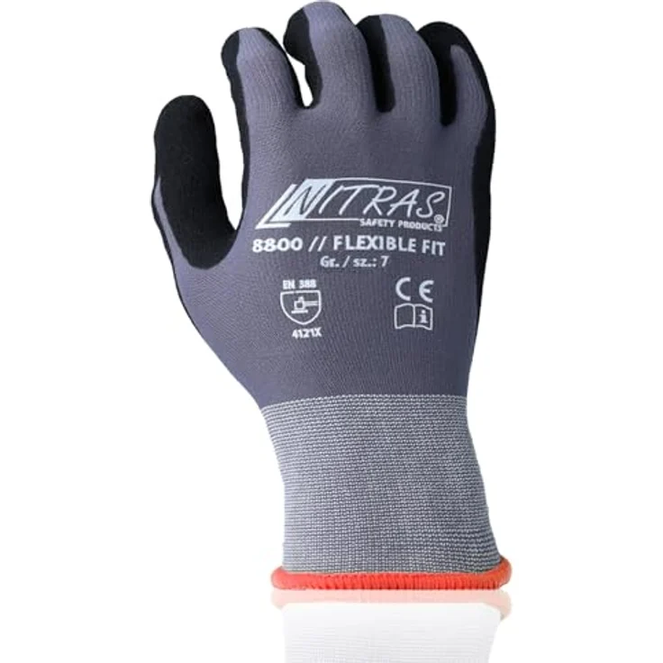 NITRAS 8800 Flexible Fit Allroundhandschuhe Gartenhandschuhe, 3 Paar, Rot-Schwarz-Grau M – Bild 2