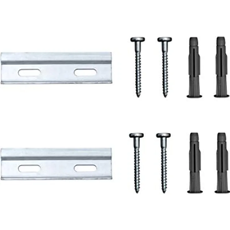 sossai® Dexo Kurzschienen Set | Länge 10 cm | 2x Kurzschiene + Schrauben + Dübel | zum Aufhängen von Küchen-Hängeschränken