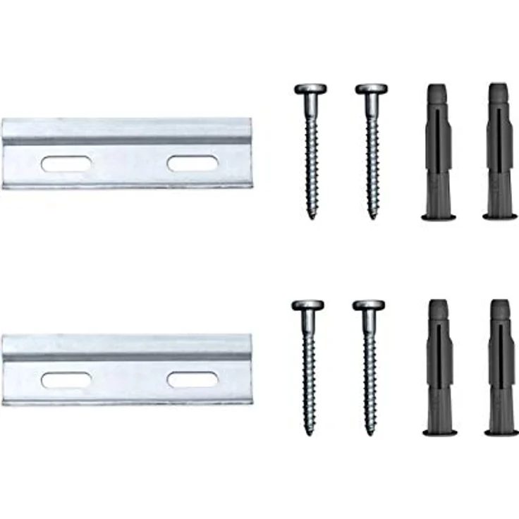 sossai® Dexo Kurzschienen Set | Länge 10 cm | 2x Kurzschiene + Schrauben + Dübel | zum Aufhängen von Küchen-Hängeschränken – Bild 1