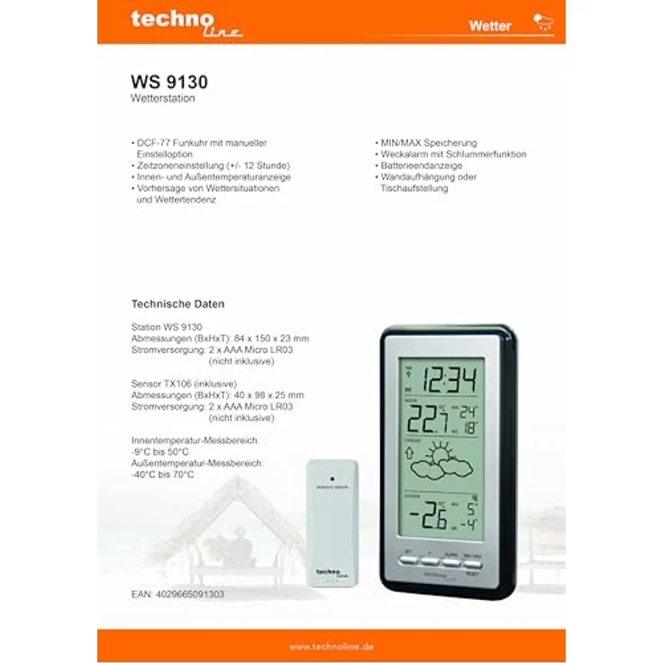 Technoline WS 9130-IT, DCF Wetterstation mit °C/°F Anzeige, MIN/MAX Funktion – Bild 5
