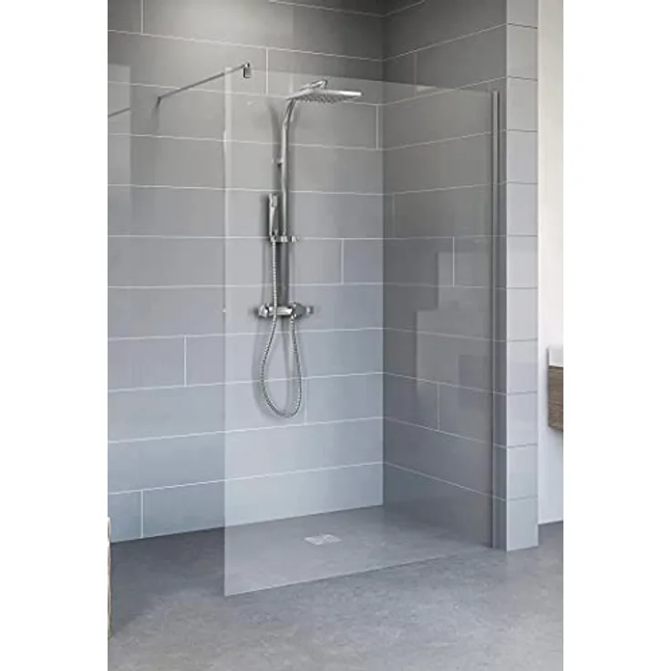 Schulte Duschwand zum Kleben, 120 x 190 cm, 6 mm Sicherheitsglas ESG Klar hell, Walk In Dusche, Chromoptik, Montage ohne Bohren in die Wand-Fliese