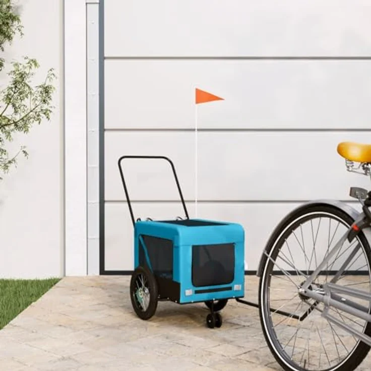 vidaXL Hunde-Transportbox Fahrradanhänger Blau und Schwarz Oxford-Gewebe Eisen, 30 kg Belastbarkeit – Bild 2