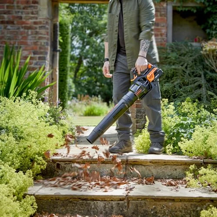 LawnMaster MX 24V Akku-Laubbläser, kabelloser Axialgebläser mit 4,0 Ah Lithium-Ionen-Akku, 240 Minuten Laufzeit, schwarz – Bild 4