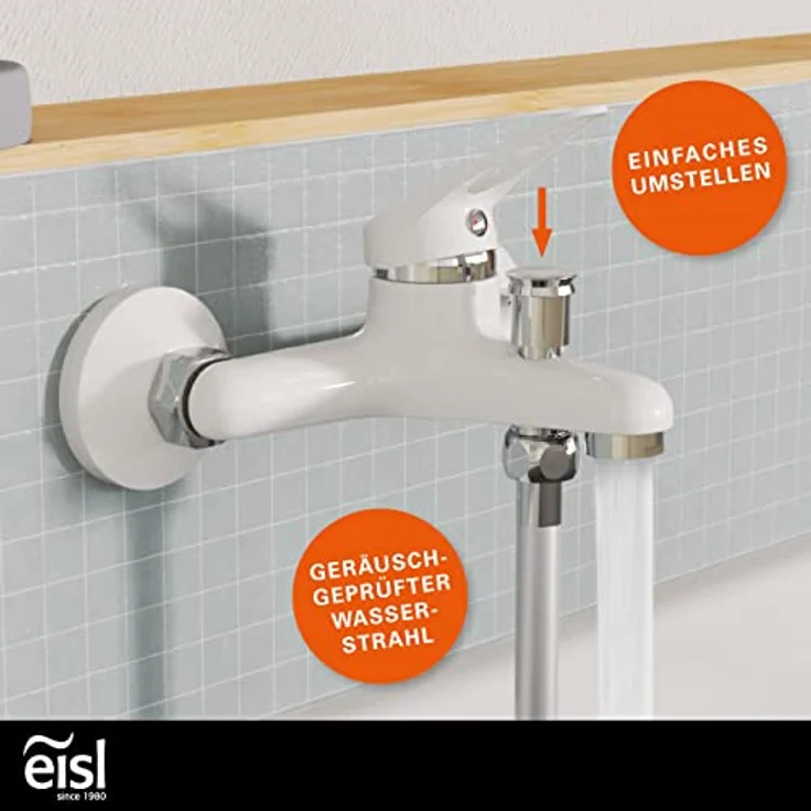 Eisl Wannenfüllarmatur Speed Weiß, geräuscharme 35 mm Kartusche, 1/2 Zoll Brauseabgang, Ausladung 155 mm – Bild 2