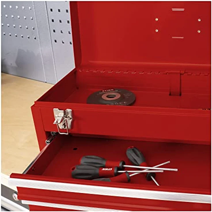 Stier Werkzeugkoffer, Werkzeugbox leer, 2 Schubläden, LxBxH 520x218x243 mm, aus stabilem Stahlblech – Bild 6