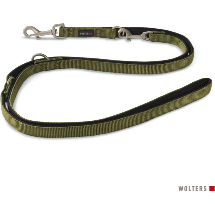 WOLTERS Hundeleine Professional Comfort, 200 cm, olive/schwarz, mit Neoprenpolsterung, dreifach verstellbar und waschbar