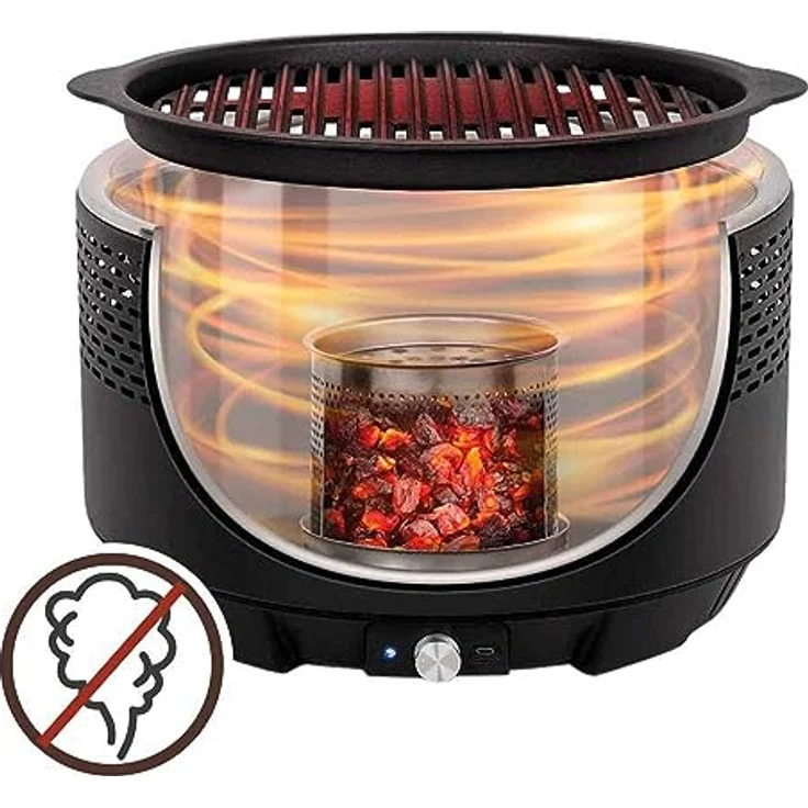 Aktive 63002 – Tragbarer Holzkohlegrill, wiederaufladbar, ohne Rauch, Schwarz, auslaufsicher, inklusive Tragetasche, Backen im Inneren, Grill, Maße Ø34 x 21,5 cm – Bild 3