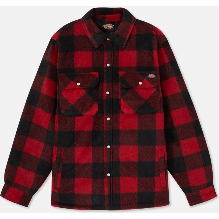 Dickies Fleecejacke Portland Shirt, Arbeitsjacke mit Polar Fleece, Druckknöpfen, Brust- und Gesäßtaschen, Braun