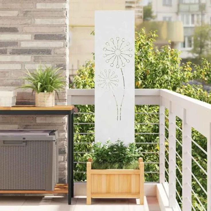 vidaXL Gartenpartition Sichtschutz Trennwand, robuste Stahlkonstruktion mit dekorativen Intarsien, modern und wetterfest – Bild 2