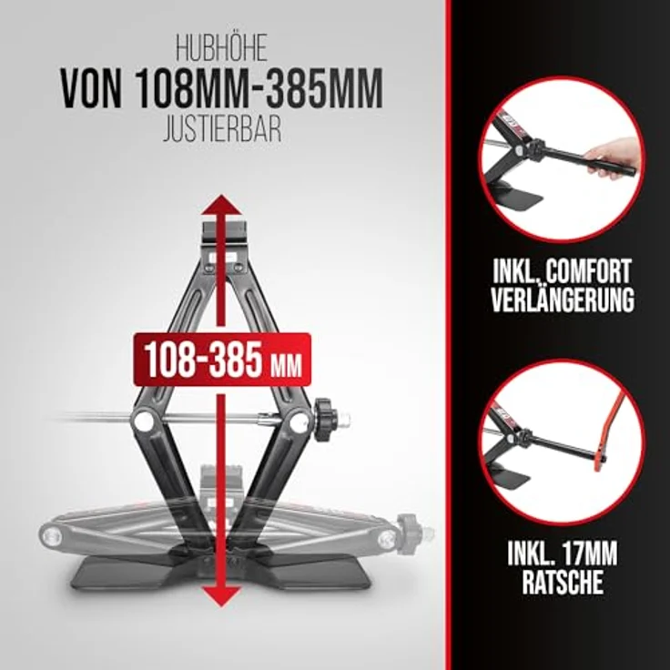 HEYNER® Scherenwagenheber 1,5 t, Ratsche mit Tasche und Gummiauflage, TÜV zertifiziert, geeignet für VW, Seat, Skoda, Audi PKW, Hubhöhe 104-380 mm – Bild 7