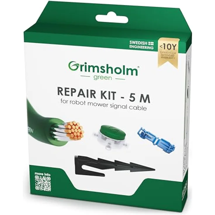 Grimsholm Green Reparatur-Set Begrenzungskabel, 5 m mit 15 Erdnägeln und Kabelverbindern für alle Mähroboter