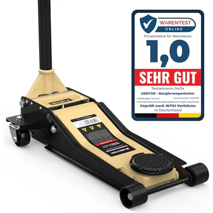 GENTOR Wagenheber 3T flach, hydraulisch, max. Hubhöhe 505 mm, für PKW & SUV, beige – Bild 2