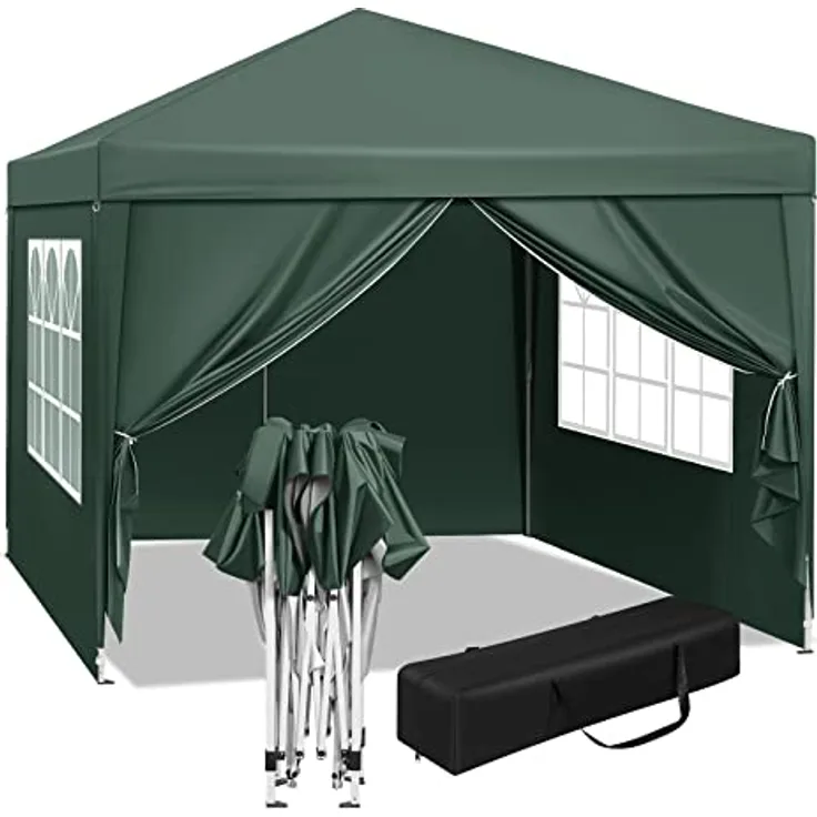 WOLTU Pavillon Pop-Up wasserdichter Faltpavillon Sonnenschutz Event Pavillon mit Seitenwänden Gartenpavillon auf Terrasse Camping Festival Pagodenzelt aus Oxford Metallrahmen 3 x 3 m Grün