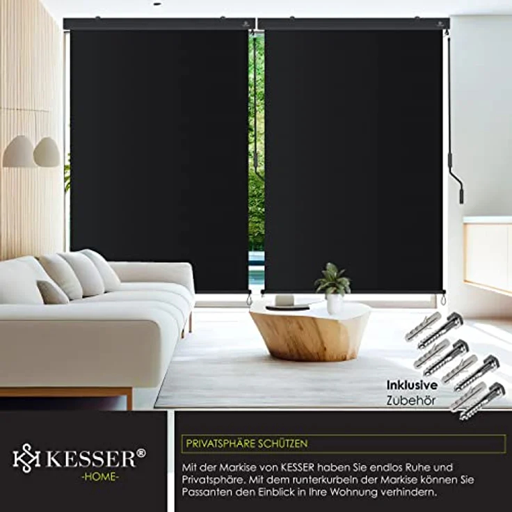 KESSER® Senkrechtmarkise Außenrollo Handkurbelmechanismus Balkonrollo Sonnen-und Sichtschutz, Beschattung Sonnenschutz Außen Rollo mit Kurbel Markisenkasten, Balkon und Terrasse, 180 x 250cm Anthrazit – Bild 5