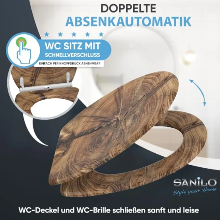 Sanilo WC Sitz Old Tree, Toilettendeckel aus Holz mit Absenkautomatik, antibakterieller Oberfläche und einfachem Montagesystem – Bild 4