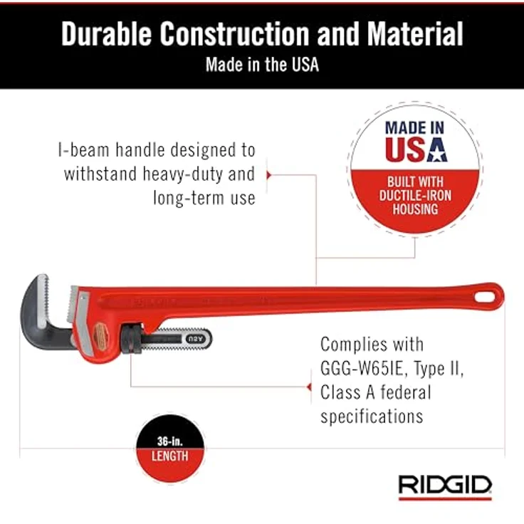 RIDGID 31035 Modell 36'' gerade Rohrzange für schwere Beanspruchung, 36'' Sanitär-Schraubenschlüssel – Bild 5