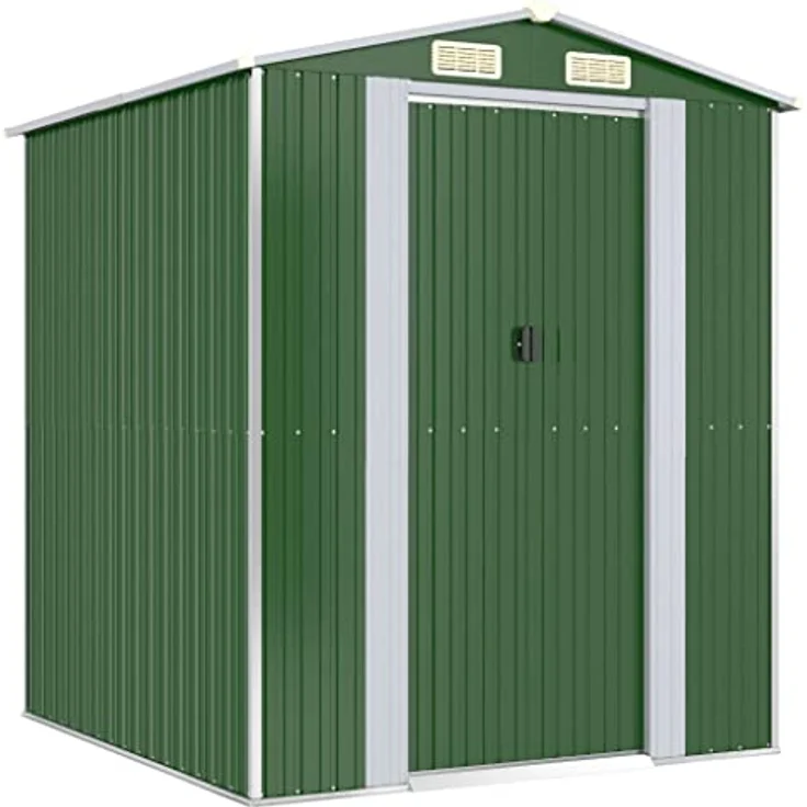 vidaXL Geräteschuppen Gerätehaus Garten Schuppen Gartenhaus Hütte Haus Laube Gartenschuppen Lagerschuppen Grün 192x191x223cm Verzinkter Stahl, geräumig und langlebig – Bild 1