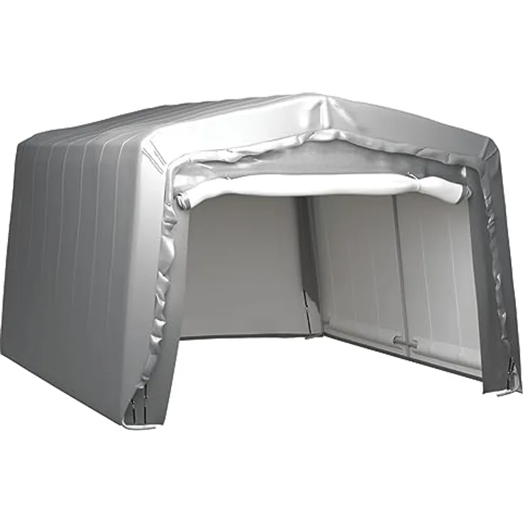 vidaXL Lagerzelt UV-beständig Industriezelt Zelthalle Weidezelt Zelt Zeltgarage Foliengarage Unterstand Lagerhalle 370x370cm Stahl Grau