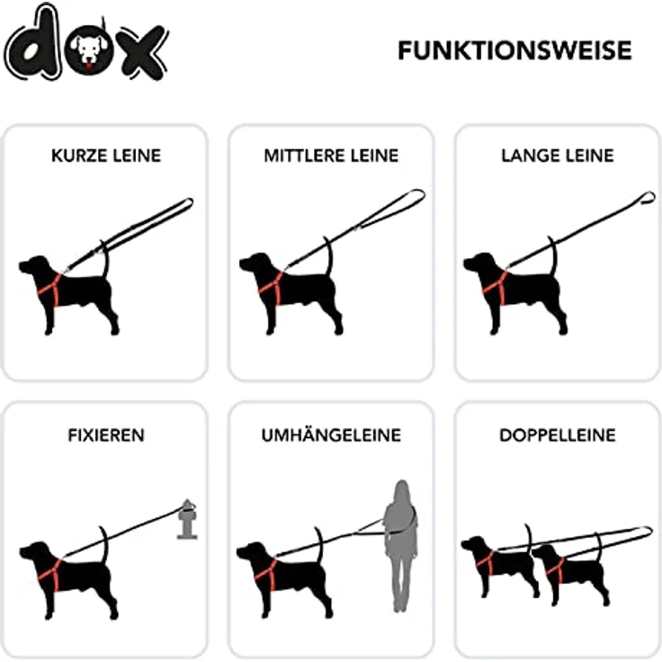 DDOXX Reflektierende Nylon Hundeleine - 2M, 3Fach Verstellbar - M (Schwarz) – Bild 5