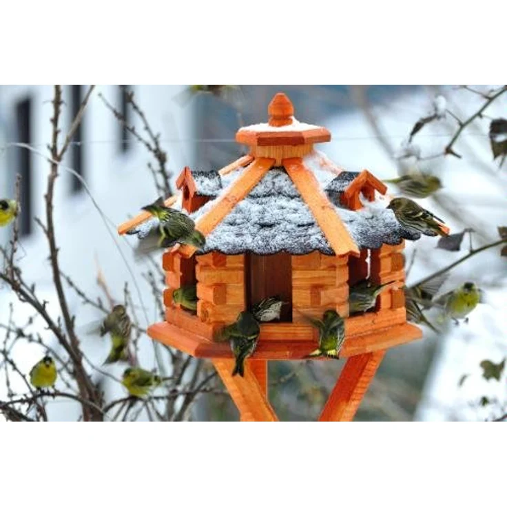 Deko-Shop-Hannusch Vogelhaus wahlweise mit Ständer und Solarbeleuchtung, Verschiedene Größen L - XXL, Futtersilo, wetterfestes Bitumendach(Größe Standard L, Dach grün) – Bild 5