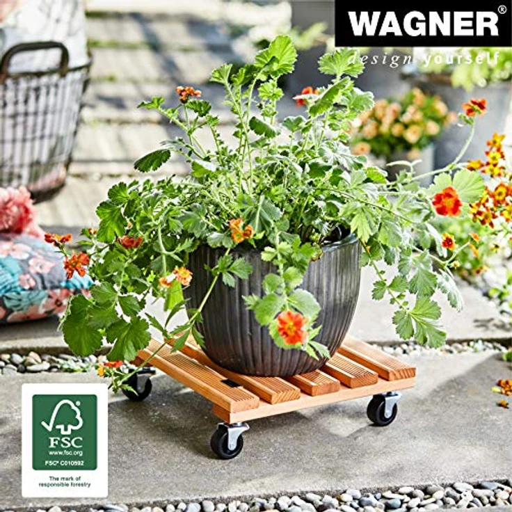WAGNER Pflanzenroller Toscana 29 x 29 cm I Pflanzenroller & Blumenroller für Außenbereich + Innenbereich, Kiefer Terracotta I Kübelroller aus Holz I Tragkraft 100 kg I Made in EU ? 20015201 – Bild 2