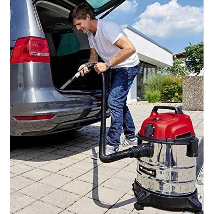 Einhell Nass-Trockensauger TC-VC 1820 SA (20 L, 3tlg. Kunststoffrohr, 150 cm Saugschlauch, Blasanschluss, 4 Lenkrollen, Zubehörhalterung, Schmutzfangsack, Schaumstofffilter, autom. Gerätesteckdose) Akku beutellos 20 Liter – Bild 6