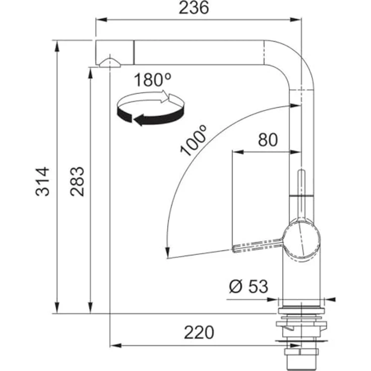 FRANKE Küchenarmatur Active L Window, Festauslauf Hochdruck, chrom, umlegbar, 180° schwenkbar, wassersparend – Bild 2