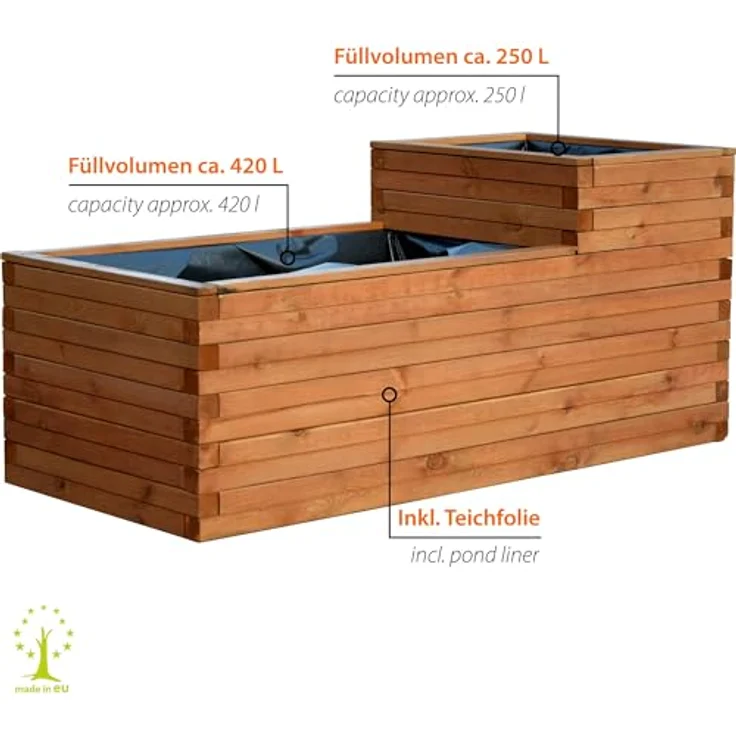 dobar Hochteich "Superb", Hochteich aus robustem Kiefernholz mit Teichfolie, 180 x 78 x 80 cm, 450l Fassungsvermögen – Bild 3