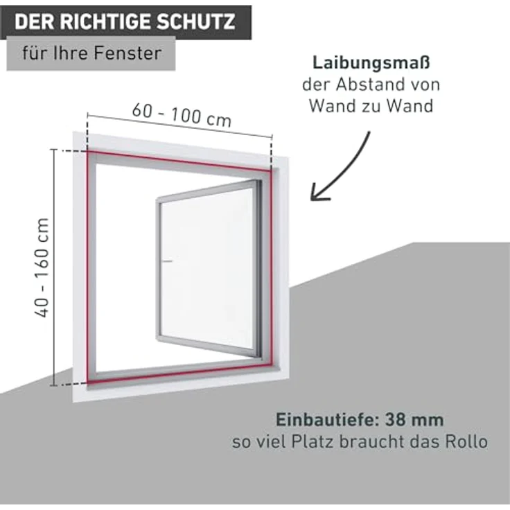 Windhager Insektenschutz-Fensterrahmen Rollo Basic, Fliegengitter Rollo, BxH: 100x160 cm, kürzbar, inkl. Befestigungsmaterial, Fiberglasgewebe, dunkel – Bild 4