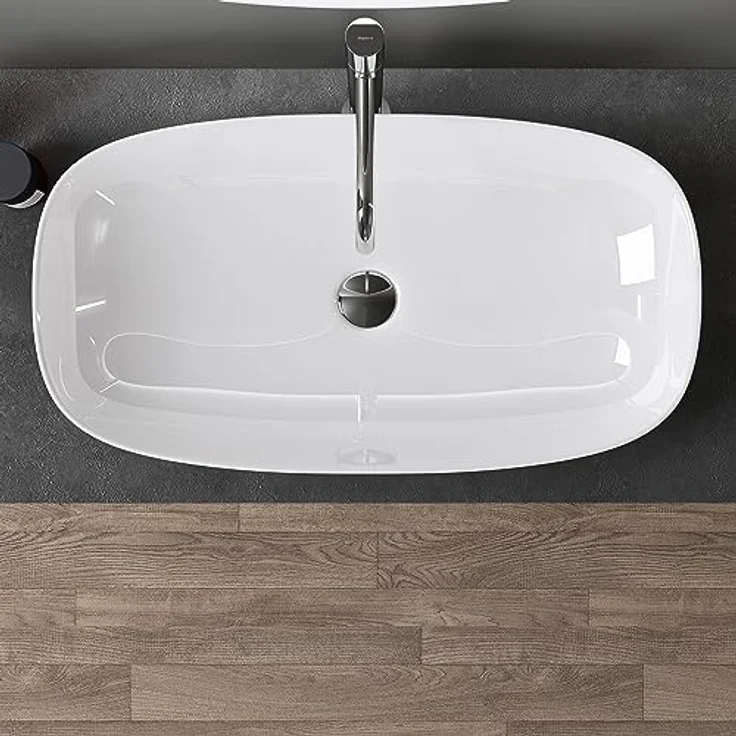 doporro Aufsatzwaschbecken Keramik Waschbecken Waschschlae 405x405x140 mm Gäste-WC weiß glänzend Handwaschbecken Waschtisch Brüssel104 – Bild 4