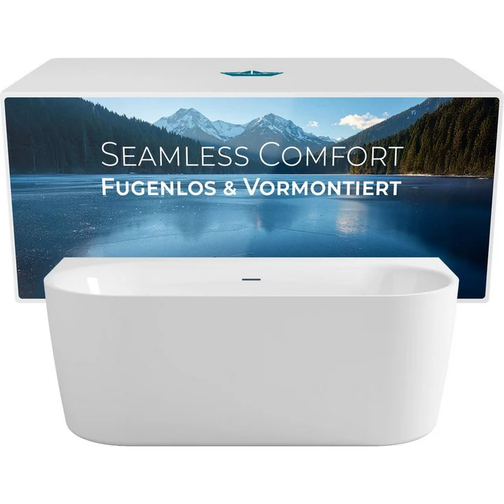 Calmwaters Seamless Comfort Duo-Badewanne, 5-tlg. fugenlos, 160 x 75 cm, inkl. vormontiertem Zubehör, 02SL6221