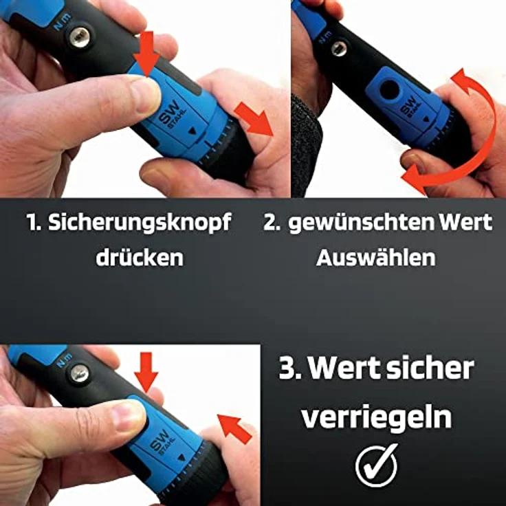 SW-Stahl 03874L Profi Drehmomentschlüssel 1/2 Zoll 40-200 Nm mit umschaltbarem Ratschenkopf I 48 Zähne I Auslösegenauigkeit ±4% I Rechtsanzug I Werkzeug für Reifenwechsel Radwechsel I Ratsche – Bild 3