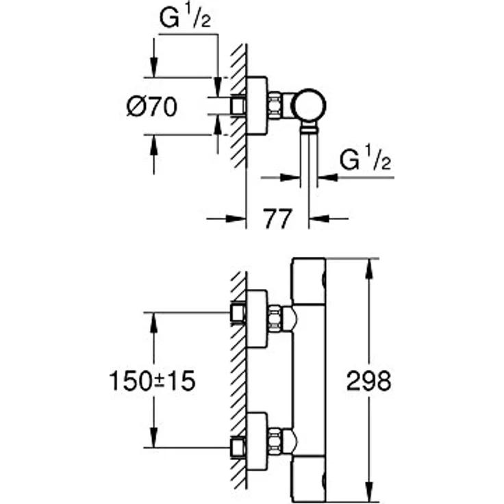 Grohe Grohtherm 1000 Cosmopolitan, Brause - Thermostat-Brausebatterie, DN 15, 34065DC2 – Bild 2