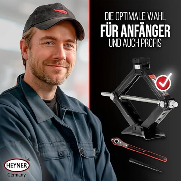 HEYNER® Scherenwagenheber 2 t für VW Transporter T6 (2015, FL 2019) – Hub 98-442 mm, 360° Gummiauflage mit 4 mm Metallkern, 17 mm Ratsche & Kurbel, Comfort‑Verlängerung, Q235‑Stahl – Bild 3