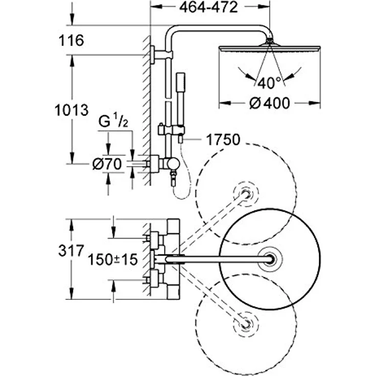GROHE Rainshower System 400 Brausen und Duschsysteme (mit Thermostatbatterie für die Wandmontage) chrom, 27174001 – Bild 2